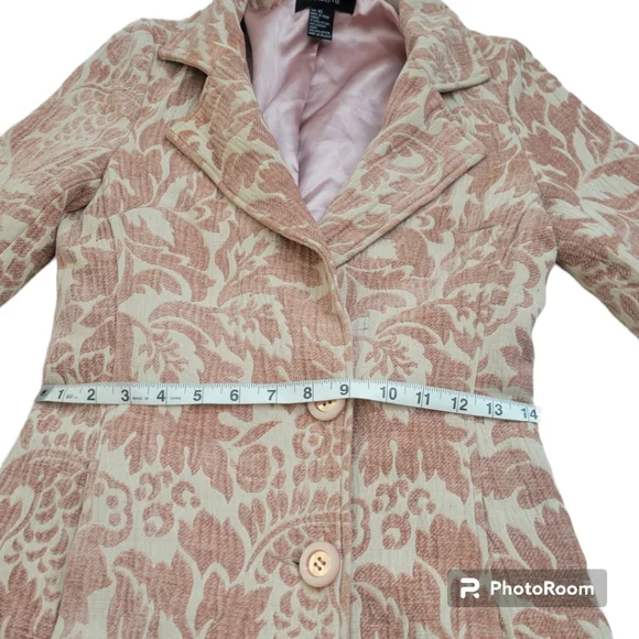 Arden B. Pink Jacquard Belted Straight knee length fully lined coat size XS - Picture 10 of 11